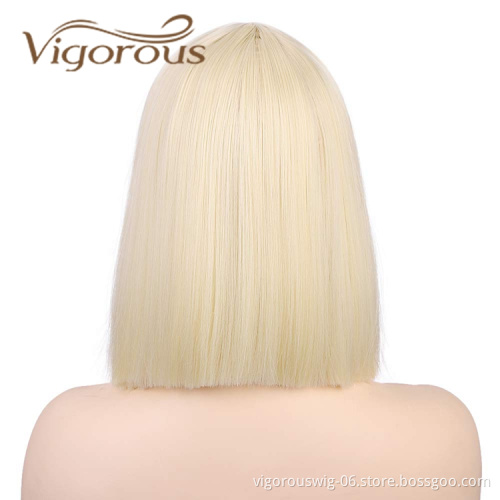 Vigorous Cheap Price Shoulder Length Silky Straight Middle Part Machine Made Cosplay Bob For Black Women Synthetic Hair Wigs